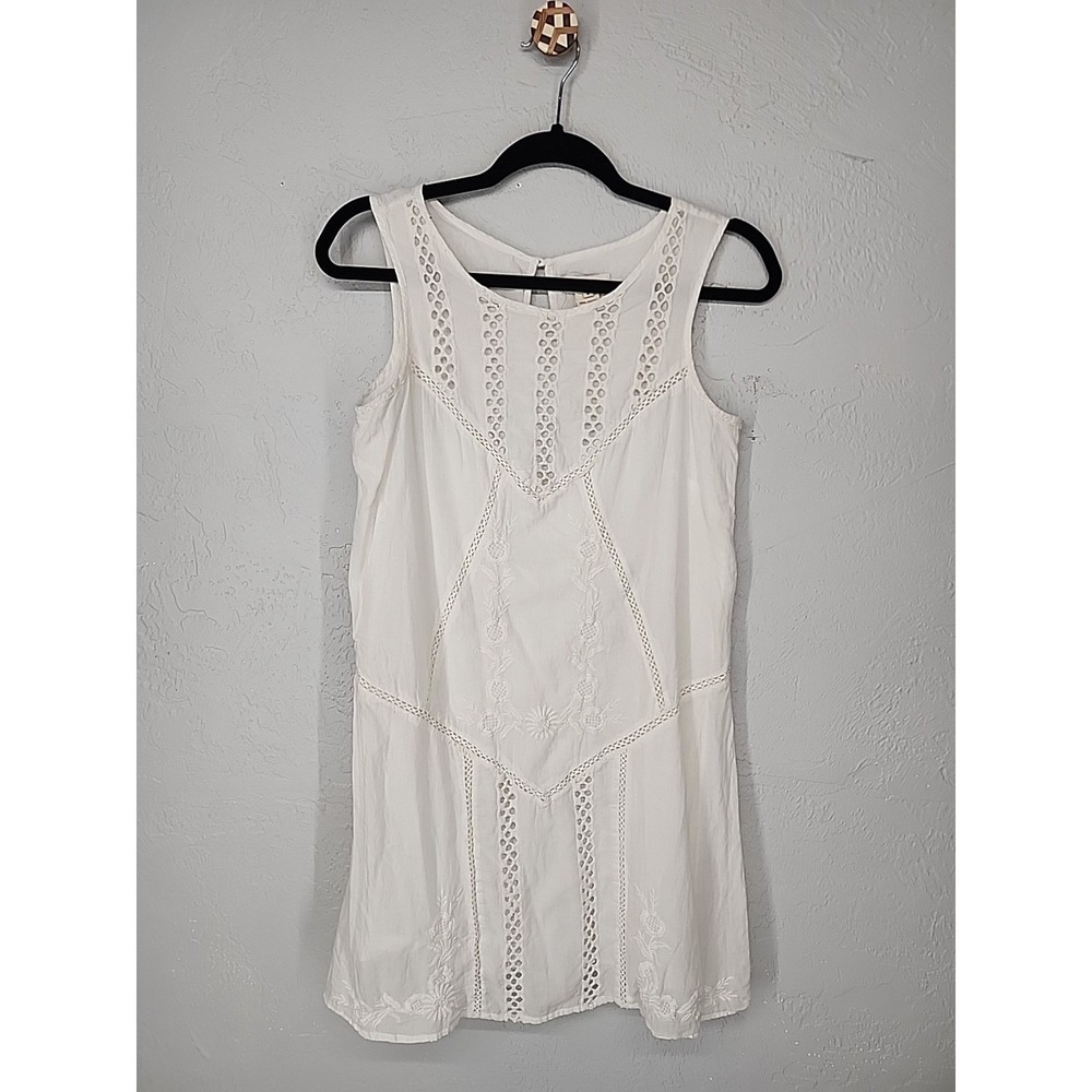 Sundance White‎ Eyelet Embroidered Sleeveless Cotton Shift Dress Boho Womens 4